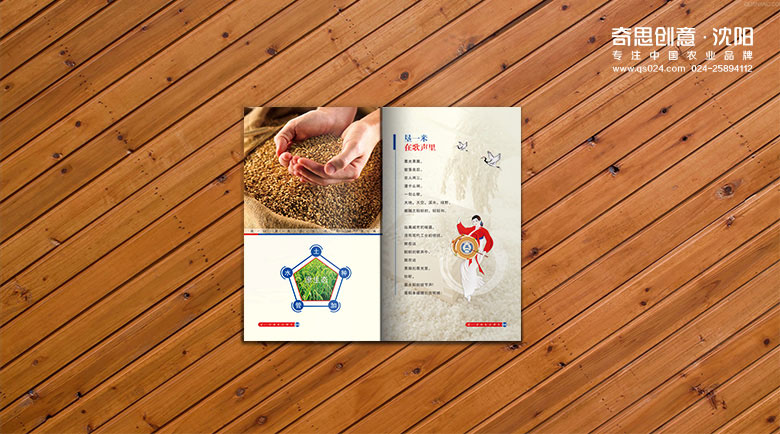 北大荒墾一朝折頁設(shè)計，吉林大米品牌折頁設(shè)計，專業(yè)大米品牌策劃，專業(yè)大米品牌VIS設(shè)計，沈陽奇思創(chuàng)意